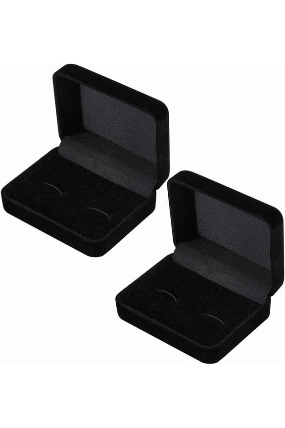 1set 2Pcs Flocking Cufflinks Boxes Black Rectangle 3x2.4x1.2in Cuff Links Storage Box for Jewellery Display Earrings Ear Stud Tie Clip Holder Packaging Case Organizer Men Wedding Gifts Black