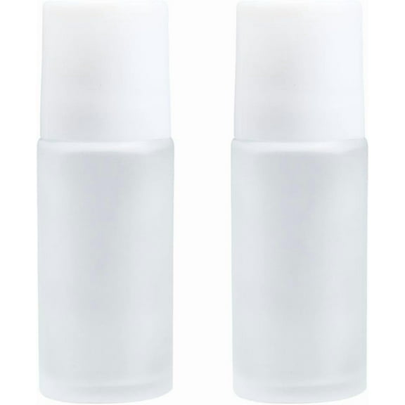 1set 2Pcs Frosted Glass Roller Bottles 50ml Essential Oil Roller Bottles Empty Reusable Deodorant Bottle Roll-on Containers Leak-Proof Refillable Sample Pots for Travel Cosmetics Perfume White