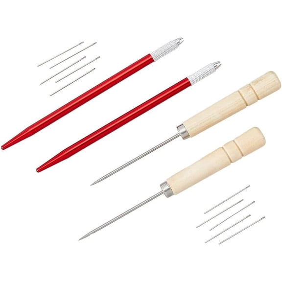 1set 2Pcs Hair Rooting Holders Wood Metal DIY Wig Tool 2pcs Wood Awls 10pcs Ventilating Needles 2pcs Crochet Hooks Reroot Hair Tool Kit for Wig Crafting 33.5x0.6mm Needle Brown