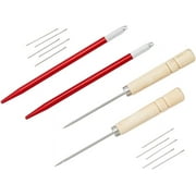 1set 2Pcs Hair Rooting Holders Wood Metal DIY Wig Tool 2pcs Wood Awls 10pcs Ventilating Needles 2pcs Crochet Hooks Reroot Hair Tool Kit for Wig Crafting 33.5x0.6mm Needle Brown