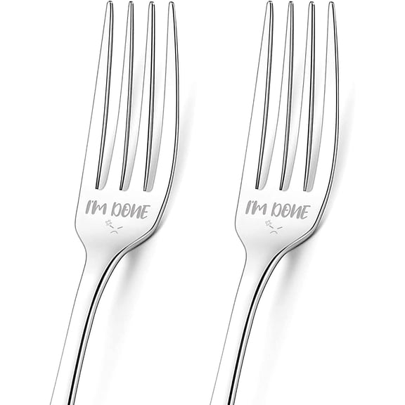1set 2Pcs I'm Done Engraved Fork with Gift Box Stainless Steel Funny Table Forks for Friends Families Festival Wedding 8Inches