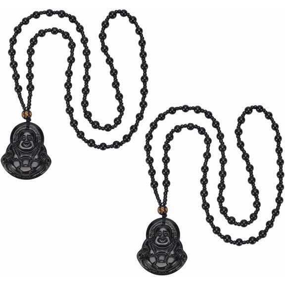 1set 2Pcs Laughing Pendant Necklace Beads Chain Necklace Jade Guanyin Beaded Rope Chain Gemstone Lucky Amulet Jewelry Gift for Women Men Resin