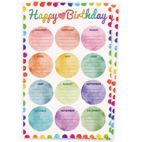 1set 2Pcs Reusable Happy Birthday Chart Posters Birthday Chart Calendar for Classroom Decorations Rectangle Word 430x280mm