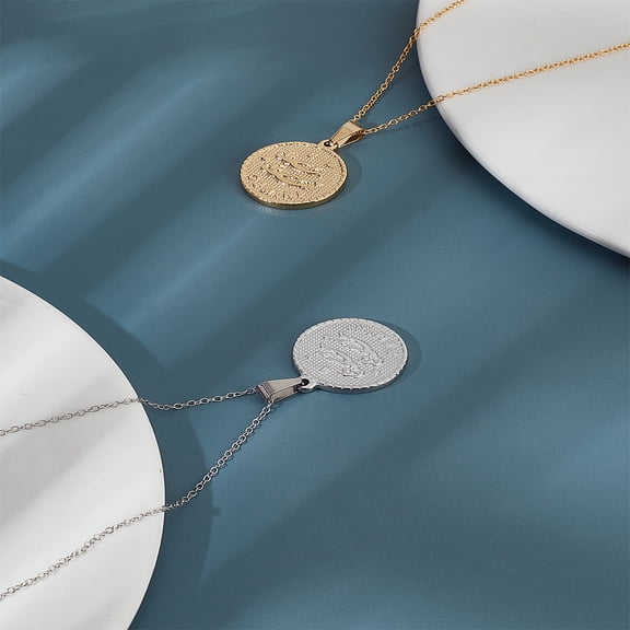 1set 2pcs 2 colors 304 Stainless Steel Pendants Flat Round with Twelve Constellation/ Sign Gemini 29x25x3.2mm Hole: 9x4.5mm 1pc/color