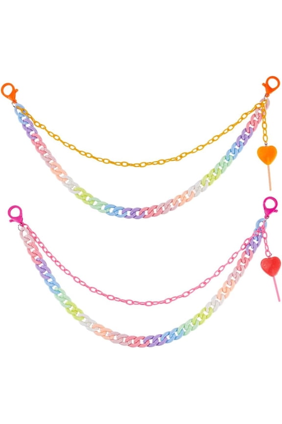 1set 2pcs 2 colors Acrylic Two Layers Chain Belts Heart Lollipop Charm Jean Chains Mixed color 519mm 1pc/color