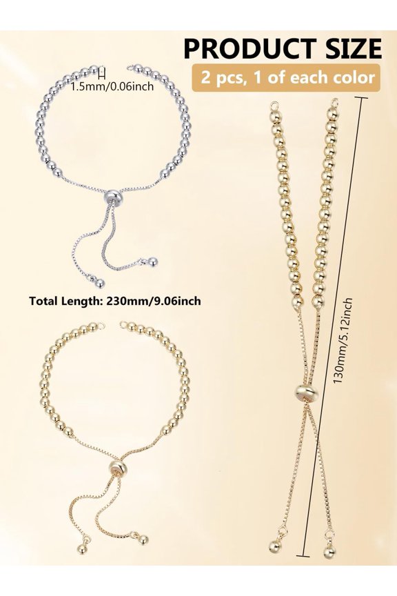 1set 2pcs 2 colors Brass Chain Bracelet Making Slider Bracelets Making Cadmium Free & Nickel Free & Lead Free Mixed color 9 inch(230mm) Hole: 1.5mm 1pc/color