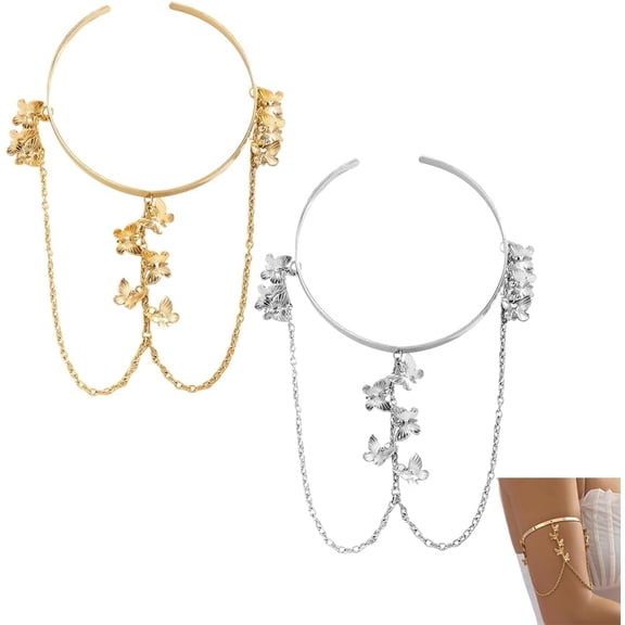 1set 2pcs 2 colors Iron and Brass Upper Arm Bangles Open Cuff Bangles for Women & Golden 3-3/4 inch(9.4cm) Inner Diameter: 3-1/8 inch(7.8cm) 1pc/color