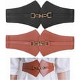 thumbnail image 1 of 1set 2pcs 2 colors PU Leather Wide Elastic Corset Belts for Women Girl Mixed color 25-7/8 inch(65.6cm) 1pc/color, 1 of 7