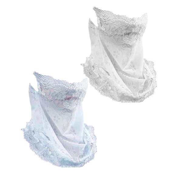 1set 2pcs 2 colors Polyester Lace Neck Collar Scarf for Women Sun Protection Scarf Mask Mixed color 364x255x1mm 1pc/color DIY