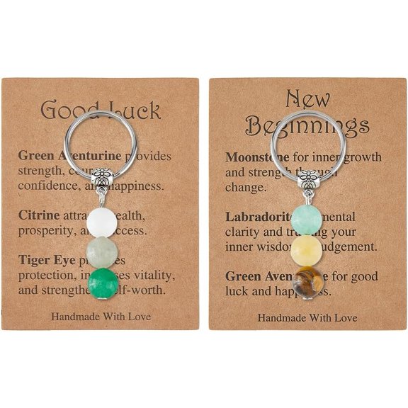 1set 2pcs 2 styles Alloy with Beads and Iron Keychains 51mm 1pc/style