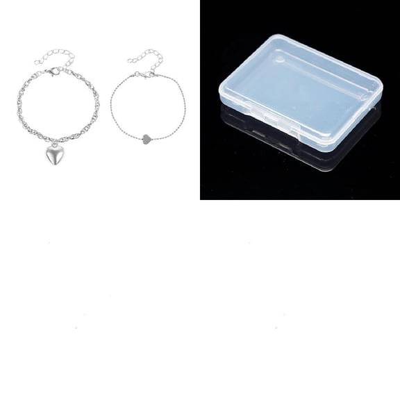 1set 2pcs 2 styles Heart Alloy Charm Bracelets sets for Women 6-3/4~6-7/8 inch(17~17.5cm) 1pc/style