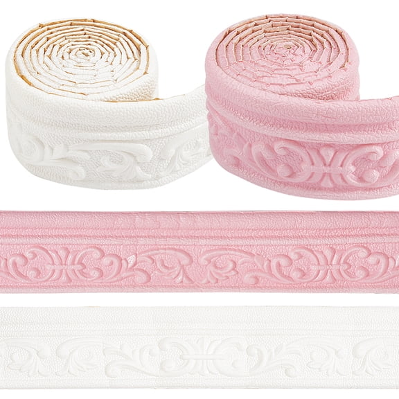 1set 2pcs 2 styles Self-Adhesive XPE Grain Contact Paper with 3D Flower Pattern XPE Skirting Board Mixed color 80x6mm 1pc/style