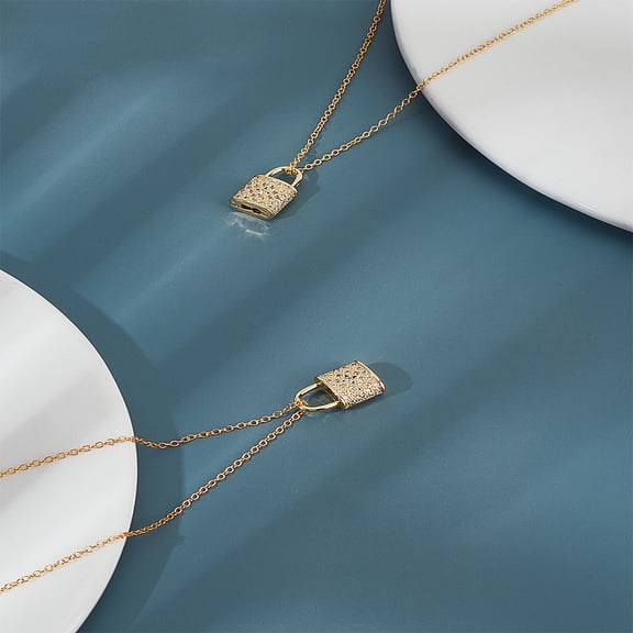 1set 2pcs Brass Micro Pave Cubic Zirconia Pendants Padlock Golden 18.5x11.5x6mm Hole: 5.5x6.5mm