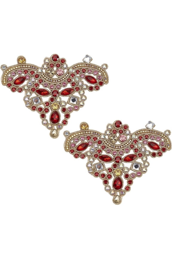 1set 2pcs Glass Rinestone Clothing Accessories Red 98x125x5mm