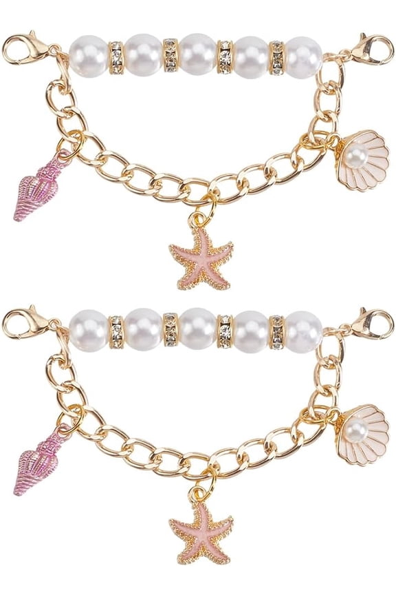 1set 2pcs Ocean Theme Aluminium Boot Strap Chains with ABS Plastic Imitation Pearl Beads & Alloy Enamel Golden 70mm