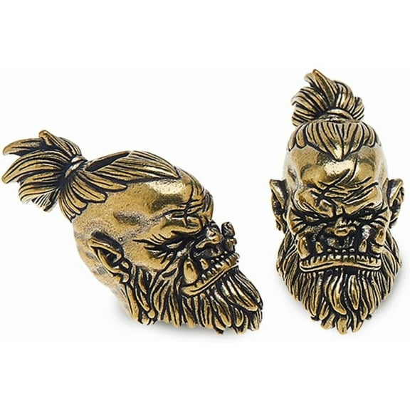 1set 2pcs Outdoor EDC Tool Brass Parachute Rope European Beads Large Hole Beads Orcish Warrior Head Antique Golden 44.5x19x35mm Hole: 6mm