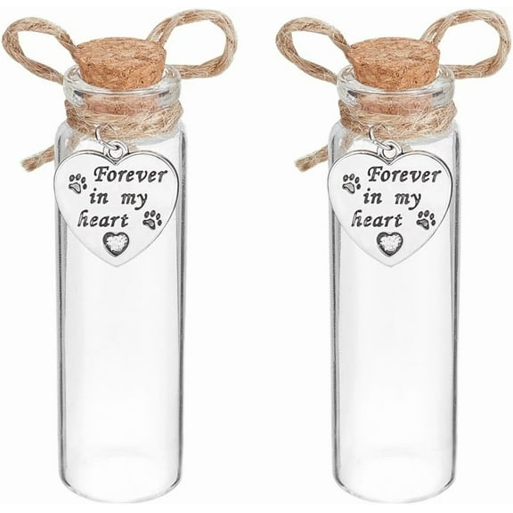 1set 2pcs Pet Hair Glass Memorial Bottle Glass Tube Pendants and Cork Stopper Pet Keepsake Memorial Urn Pet Remembrance Gift Sympathy Glass Vial for Dog Cat Ashes Hair Clear DIY