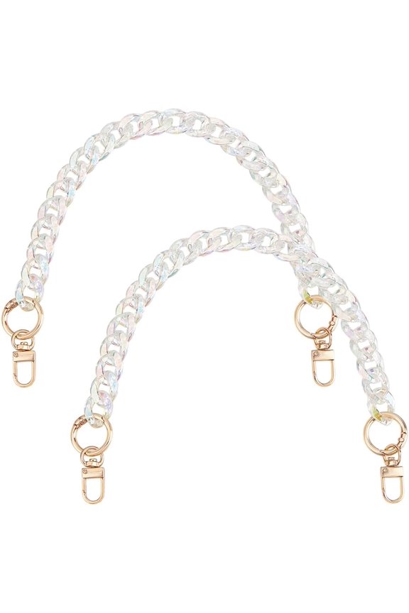 1set 2pcs Resin Curb Chain bag Extension Chains with Swivel Clasps Clear AB 410mm