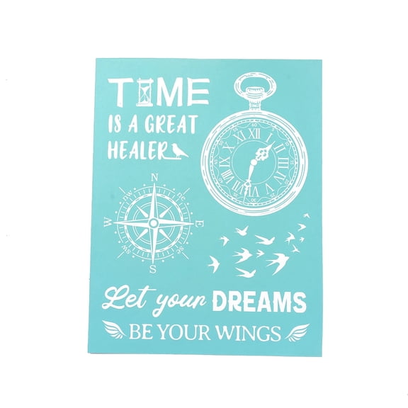 1set 2pcs Self-Adhesive Silk Screen Printing Stencil for Painting on Wood DIY Decoration T-Shirt Fabric Turquoise Clock Pattern 28x22cm 2pcs/set