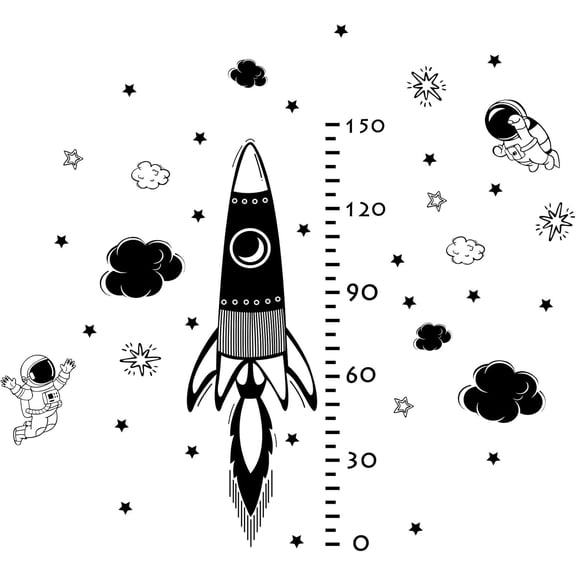 1set 2pcs/Set Family Height Growth Chart Wall Sticker Rocket Pattern Self-Adhesive Height Wall Sticker for Bedoom Nursery Living Room Decor 35"x15" Black DIY