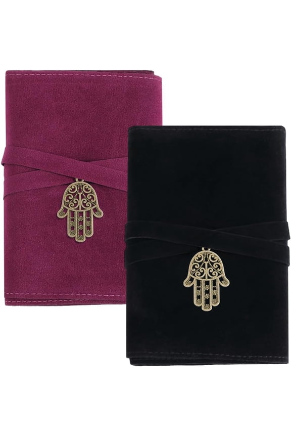 1set 2pcs Velvet Tarot Cards Storage Bags Tarot Desk Storage Holder with 2pcs style Alloy Hamsa Hand/Hand of Fatima/Hand of Miriam Pendants Mixed color 13x9.6cm