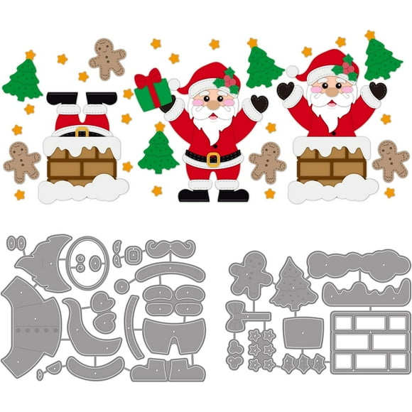 1set 2set 22pcs Santa Claus Cutting Dies for Scrapbooking Metal Christmas Chimney Die Cuts Embossing Stencils Template for Paper Card Making Decoration Album Craft Decor