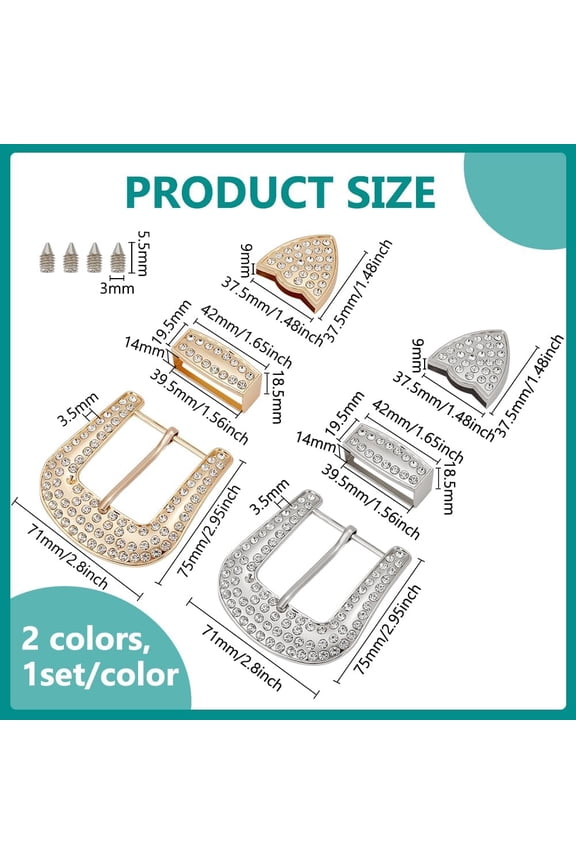 1set 2sets 2 colors Alloy Buckle with Rhinestonr sets Belts Buckle & Golden 75x71x3.5mm 1 set/color