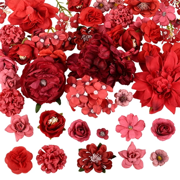 1set 3 Bags 3 styles Cloth Flower Artificial Flower Heads for Decorative Wreath Party Birthday Home Decoration FireBrick 12.5~80x22~143x20~105mm DIY