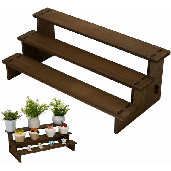 1set 3-Layer Wooden Model Assembled Riser Holders Rectangle Coconut Brown Finished Product: 40x18.4x13.6cm