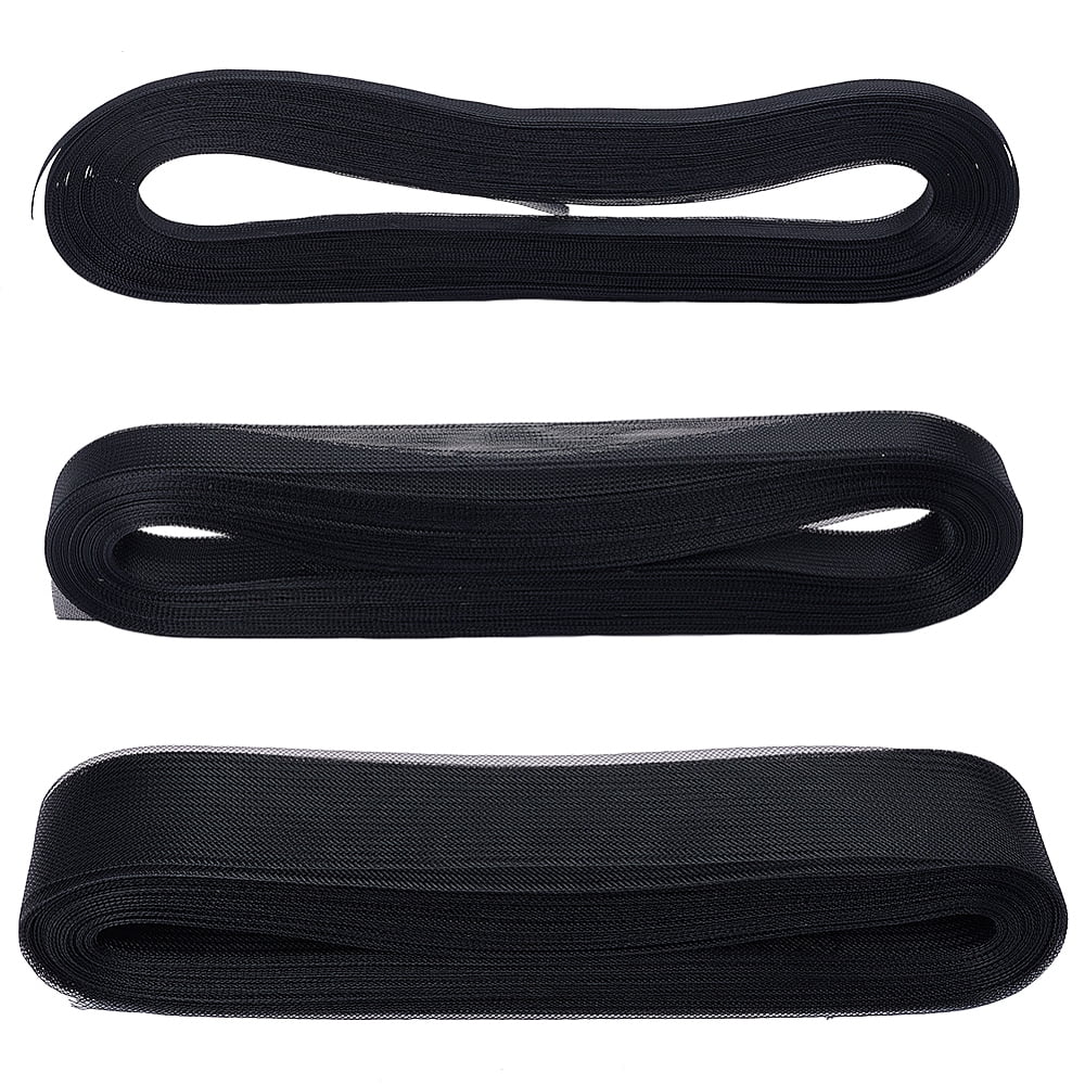 1set 3 Rolls 3 Styles Polyester Gauze Ribbon Clothes Accessories Black 1/2~2 inch(12~50mm) 1 roll/style