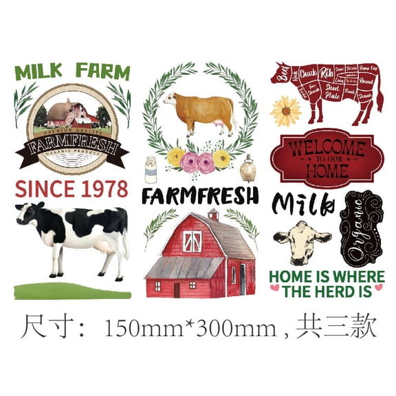 1set 3 Sheets 3 styles PVC Waterproof Decorative Stickers Self Adhesive Decals for Furniture Decoration Cow Pattern 300x150mm 1 sheet/style