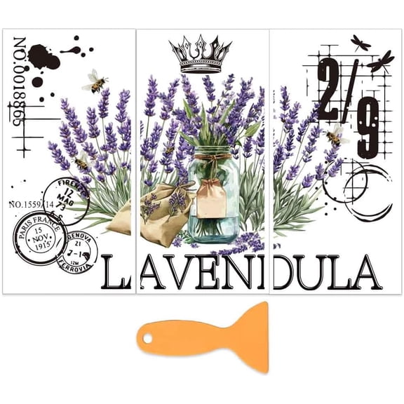 1set 3 Sheets 3 styles PVC Waterproof Decorative Stickers Self Adhesive Floral Decals for Furniture Decoration Lavender 300x150mm 1 sheet/style