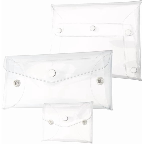 1set 3 Sizes Clear Makeup Bags PVC Travel Toiletry Bag Kit with Snap Closure Waterproof Transparent Rectangle Organizer Cosmetic Skincare Pouch for Vacation Travel Bathroom Organizing Tools Clear