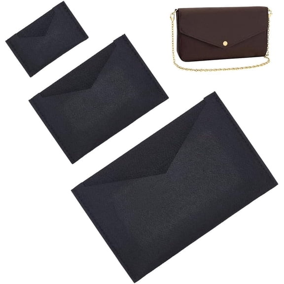 1set 3 Sizes Purse Organizer Insert Felt Handbag Organizer Insert Bag Liner Pouch Mini Envelope Bag Inner Pocket Clutch Bag Conversion Kit Pochette Insert Liner Bag for Women Wallet Black Black