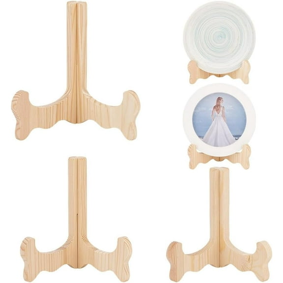 1set 3 Sizes Wood Plate Stands Wooden Plate Holders for Displaying Picture Frame Stand Folding Picture Frame Holder Easel Decorative Stand for Platter Dish Book Photo(4.7/5.5/6 Inch) Brown