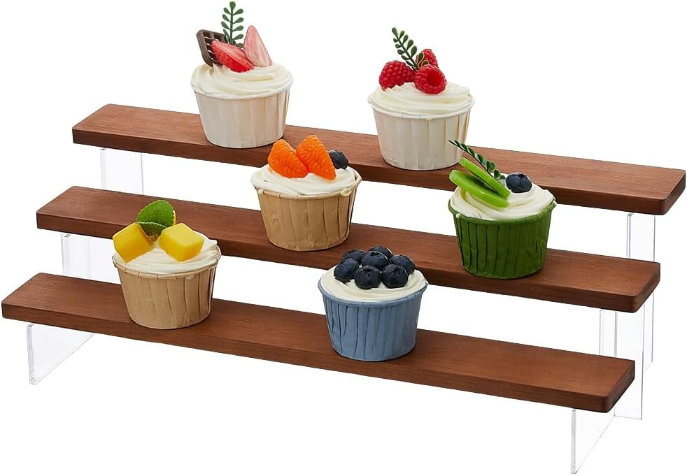 1set 3-Tier Wood Acrylic Organizer Display Riser Rack Wooden Tiered ...