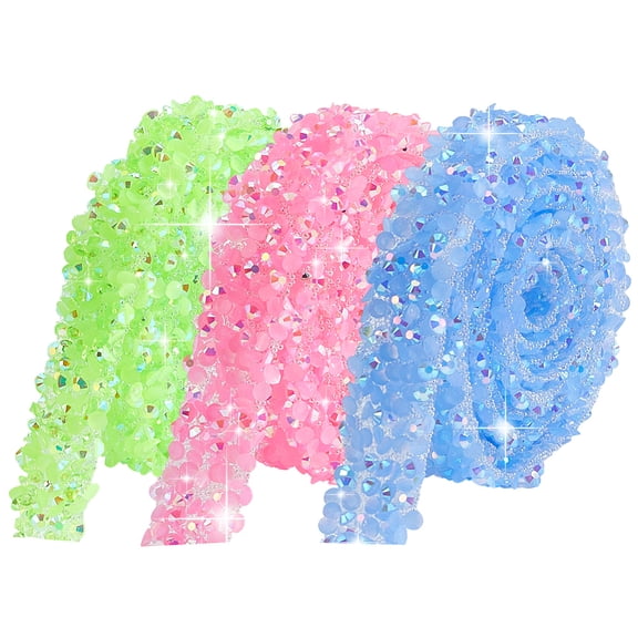 1set 3 Yards 3 colors Resin Rhinestone Beaded Trim Hotfix Ribbon with Adhesive Back for Art Craft Sewing Mixed color 14x3mm