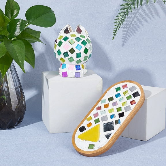 1set 3 color Glass Mosaic Tiles 240pcs Stained Square Tiles Backsplash Tiles Picture Frames Mosaic Pieces for Flowerpots Vase Handmade Home Patriotic Decor 0.39x0.39/1x1cm