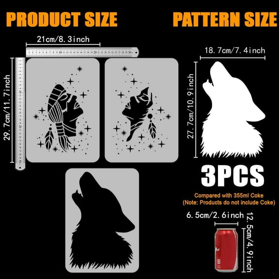 1set 3 pcs Layered Wolf Human Stencil 11.7x8.3inch Reusable Native Indian Painting Stencil Decorative Stars Stencil Character Theme Stencil for Painting on Wall Wood Fabric Floor Furniture