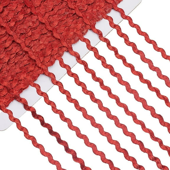 1set 3 rolls Polyester Wavy Fringe Trim Ribbon Wave Bending Lace Trim Red 1/4 inch(7mm)