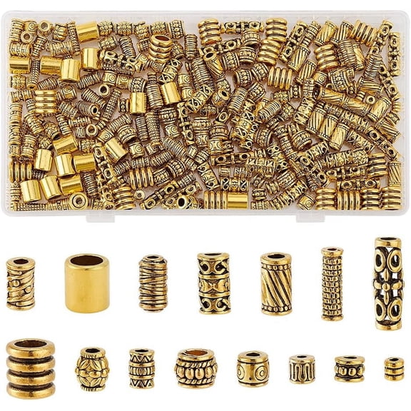 1set 300pcs 15 styles style Alloy Beads Cadmium Free & Lead Free Column Antique Golden 9x8mm Hole: 6mm 20pcs/style