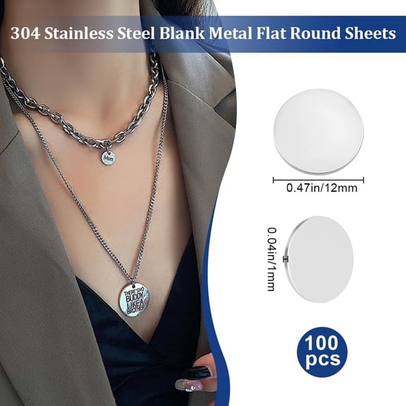 1set 304 Stainless Steel Blank Metal Sheets Flat Round Stainless Steel color 12x1mm 50pcs/set 2 sets