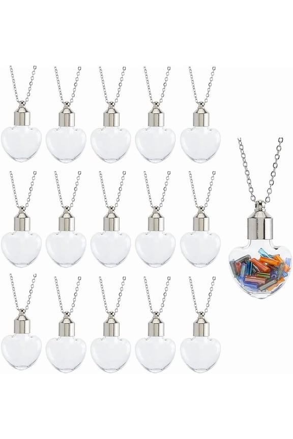 1set 304 Stainless Steel & Glass Bottle Necklace Making Kits Heart 30x22x11mm Hole: 2mm