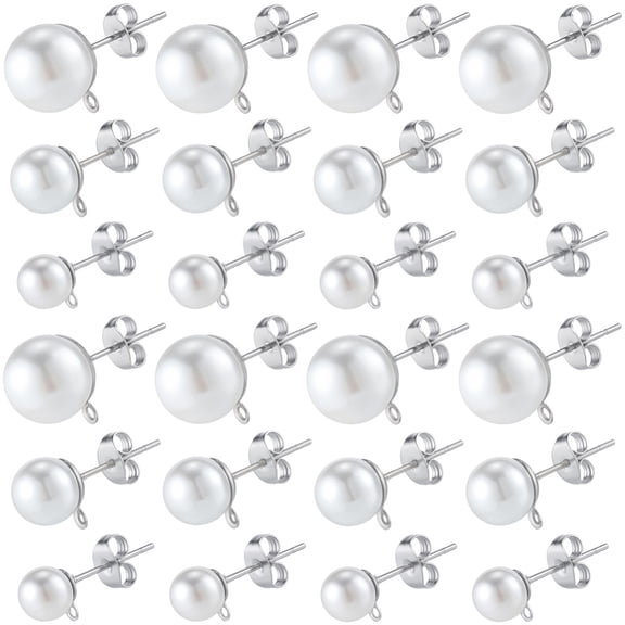 1set 304 Stainless Steel Stud Earring Findings with Resin Imitation Pearl & Friction Ear Nuts Stainless Steel Color 18~23mm 3 styles 20pcs/style 60pcs