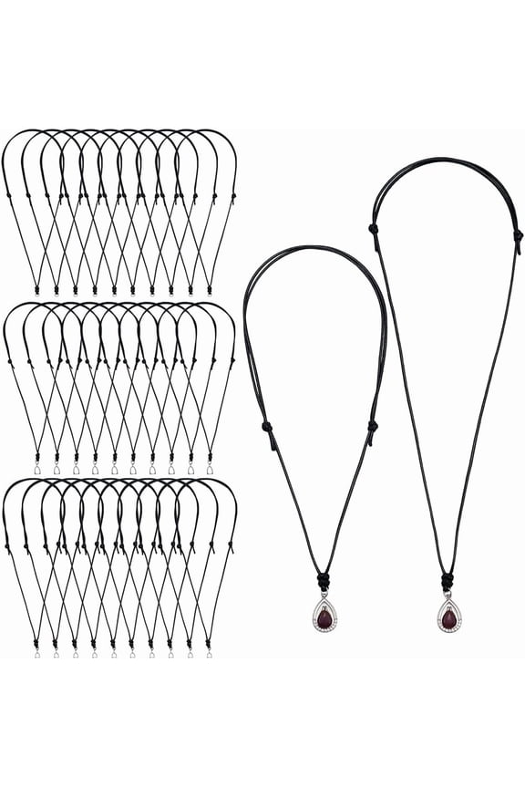 1set 30Pcs 3 Styles Necklace Cord Rope Black Waxed Polyester Cords Adjustable Double Knotted Choker with Clasp Rope Chain for Hanging Pendants Women Men 14-26inch Black