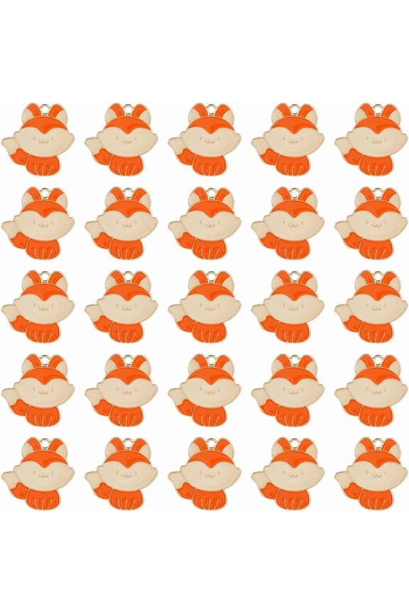 1set 30pcs Alloy Enamel Pendants Cadmium Free & Nickel Free & Lead Free Golden Fox Charm Orange 25x25x1mm Hole: 2mm
