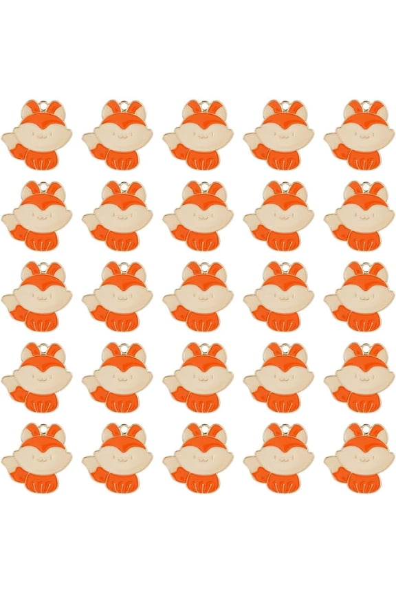 1set 30pcs Alloy Enamel Pendants Cadmium Free & Nickel Free & Lead Free Golden Fox Charm Orange 25x25x1mm Hole: 2mm