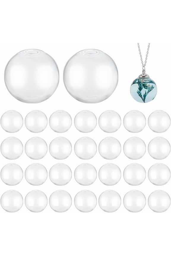 1set 30pcs Mini Glass Globes 1inch Small Glass Ball Bottles Orbs Balls Wish Charms Spheres UV Planet Craft Ball for UV Resin Dice Pendant Charms Earring Making