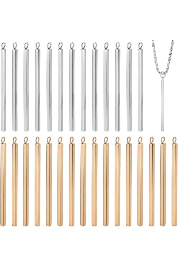 1set 32pcs 2 colors 304 Stainless Steel Pendants Bar Mixed color 43x2x2mm Hole: 1.8mm