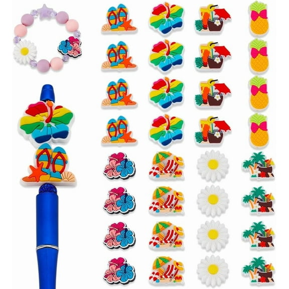 1set 32pcs 8 styles Silicone Focal Beads sets Mixed color 24~29x16~31x8~8.5mm Hole: 3mm 4pcs/style